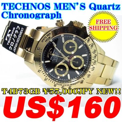 Photo1: TECHNOS MEN'S Chronograph Quartz WATCH T4B73GB ￥55,000JPY NEW!!